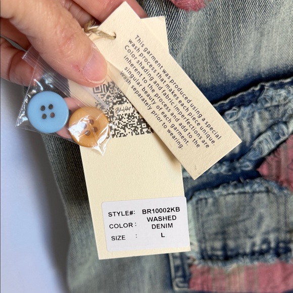 NWT Blue Velvet Wildflower Roads Embroidered Denim Overalls Size L Boho Vintage - Picture 13 of 16